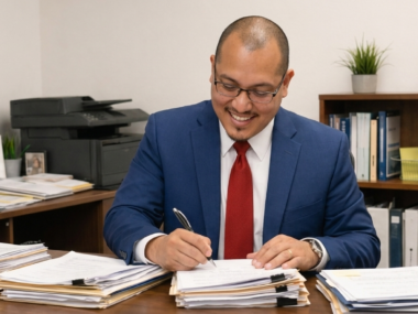 Edgar Velazquez working at his desk